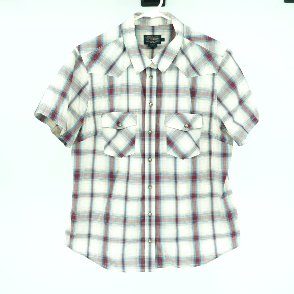 Pendleton Pearl Snap Shirt SZ L Short Sleeve Western Cowboy Rodeo Ranchwear